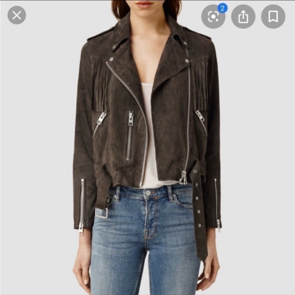 ALL SAINTS Tassel Biker Jacket Leather Fringe Moto